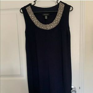 R&M RICHARDS Dress Navy Rhinestone Beaded Neck